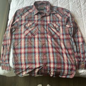 Pendleton Red and Blue Plaid Snap Button Up Light Weight Size M